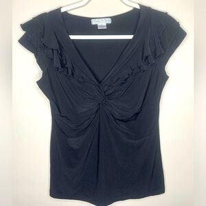 Vintage Ruffle Twist Suzie In The City Blouse Women’s L Black Sleeveless V-Neck